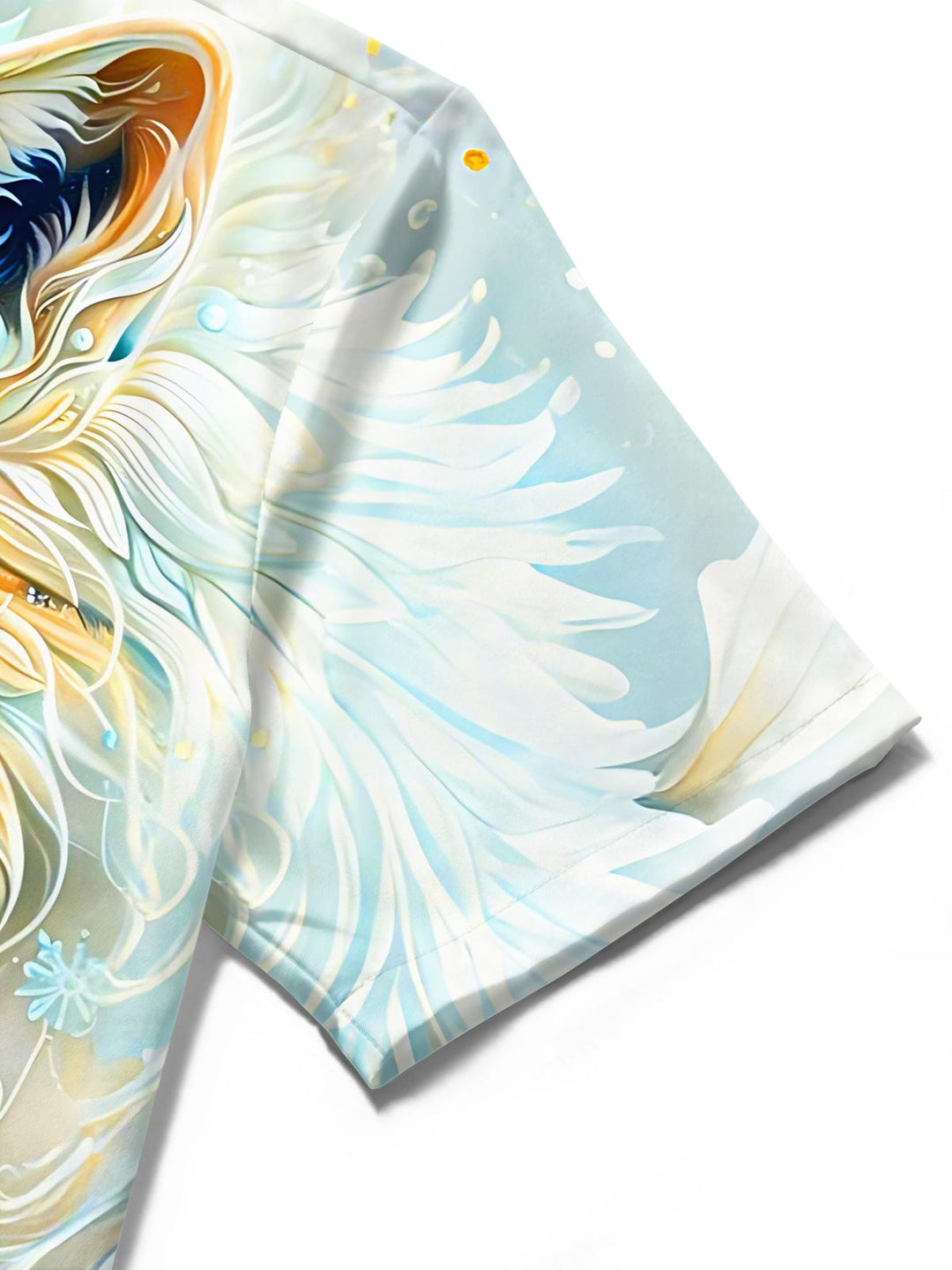 Art Blue Gold Ice Crystal Lone Wolf Floral Men's Pocket Short Sleeve Shirts