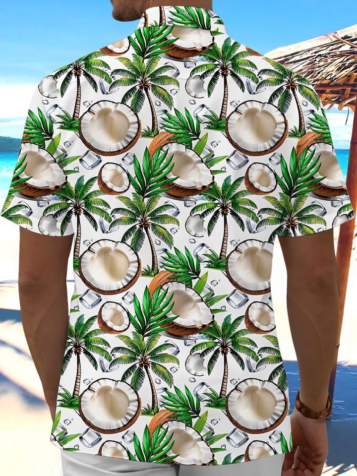 Hawaiian Coconut Palm Tree Print Men's Pocket Short Sleeve Shirts