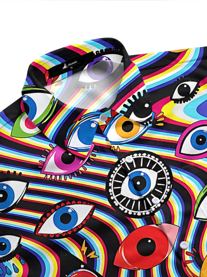 Abstract Eye Print Men's Pocket Short Sleeve Shirts