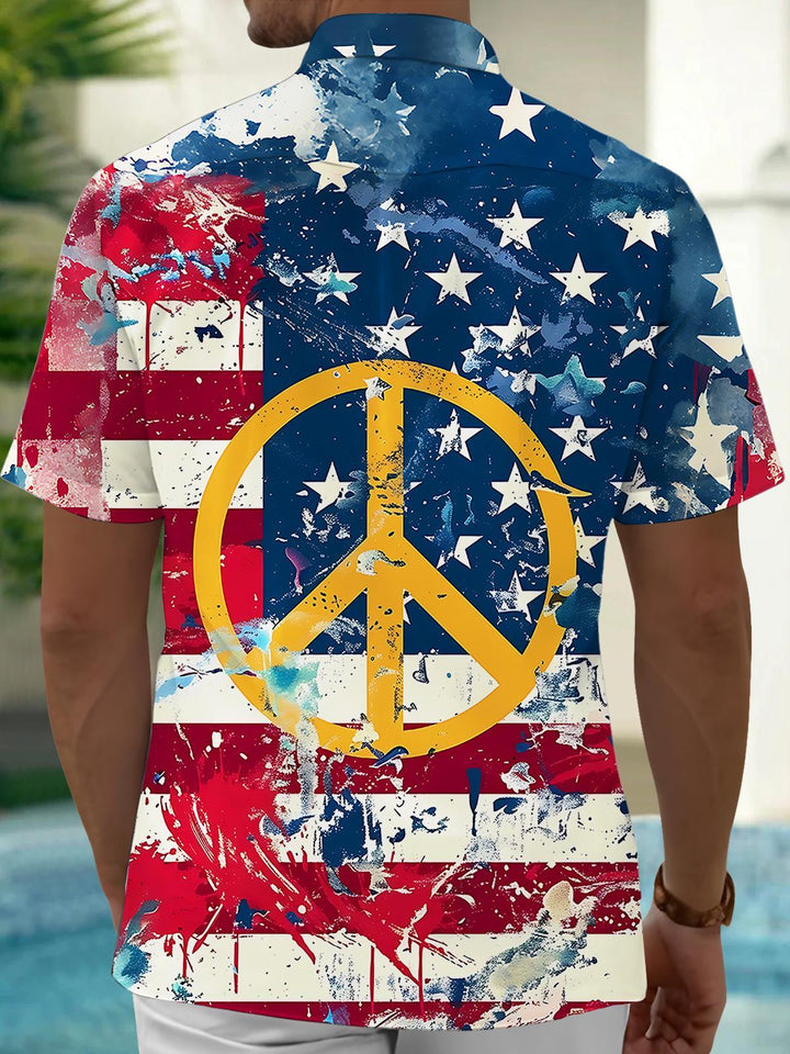Independence American Flag Hippie Men's Pocket Short Sleeve Shirts