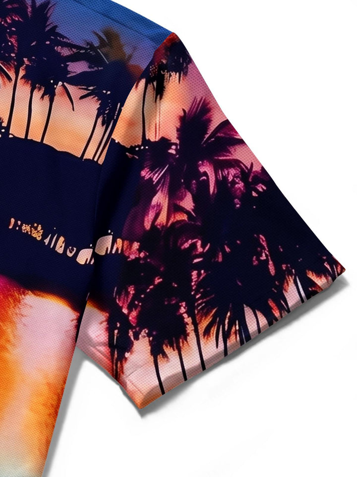 Sunset Flamingo Hawaiian Men's Pocket Short Sleeve Shirts