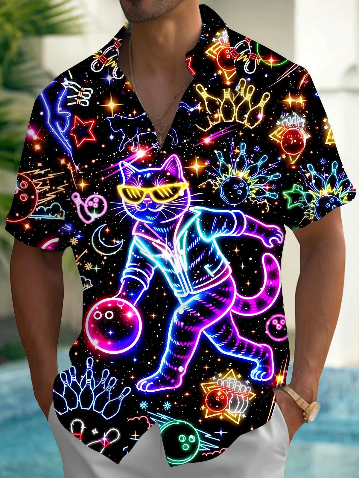 Cat Bowling Men's Pocket Short Sleeve Shirts