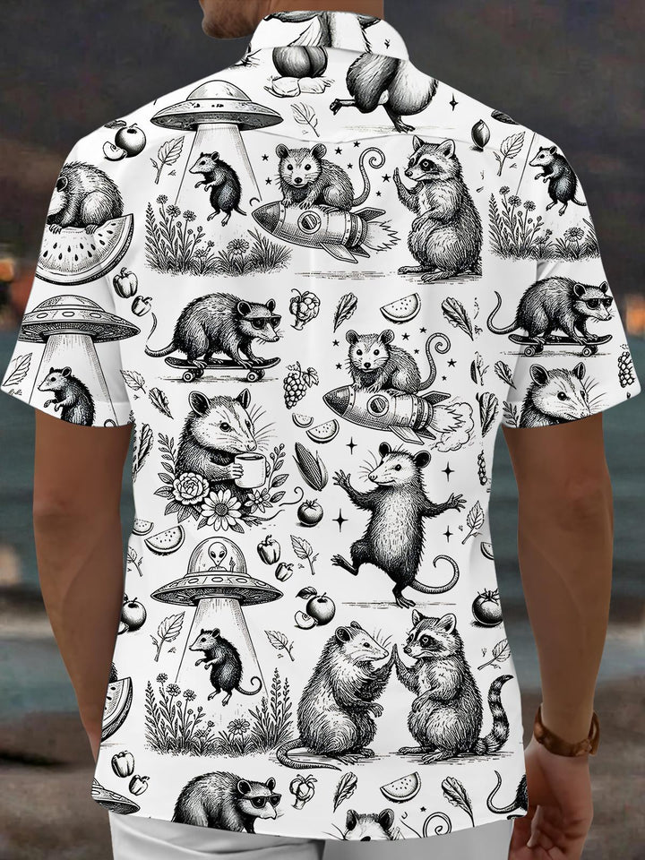 Vintage Raccoon Mouse Men's Pocket Short Sleeve Shirts
