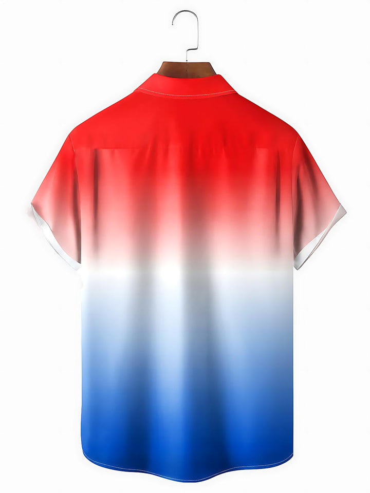 Independence Flamingo American Flag Men's Pocket Short Sleeve Shirts
