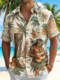 Hawaiian Tiki Tribal Totem Coconut Tree Guitar Men's Pocket Short Sleeve Shirts