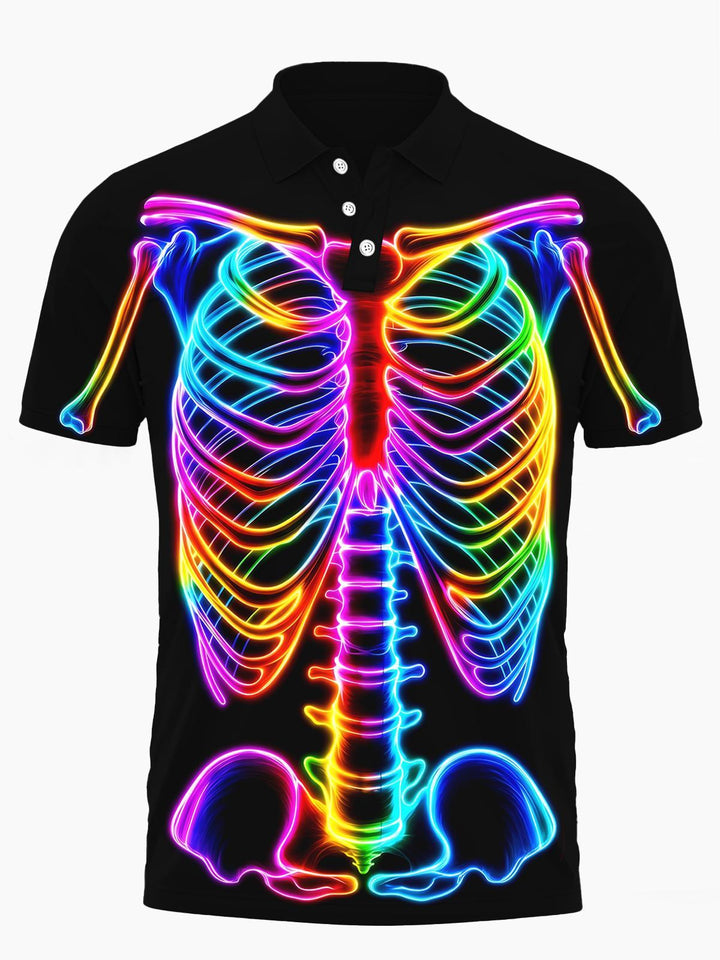Colorful Skull Men's Short Sleeve Button Polo Shirt
