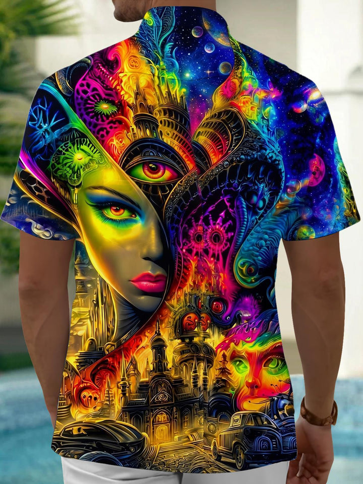Psychedelic Surreal Abstract Art Men's Pocket Short Sleeve Shirts