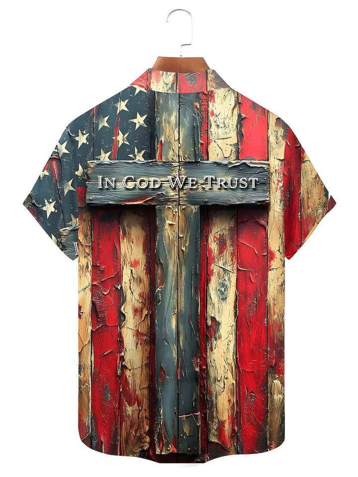 American Flag Cross Men's Pocket Short Sleeve Shirts