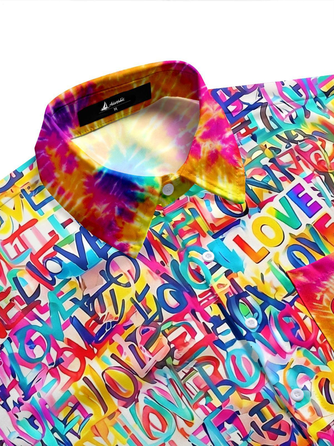 Colorful Tie Dye Love Graffiti Pride Month Men's Pocket Short Sleeve Shirts