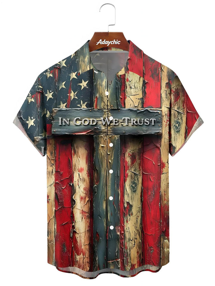 American Flag Cross Men's Pocket Short Sleeve Shirts