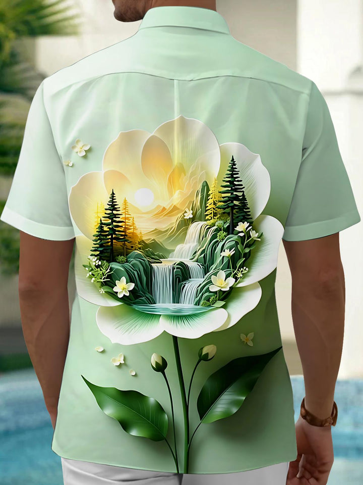 Landscape And Floral Men's Pocket Short Sleeve Shirts