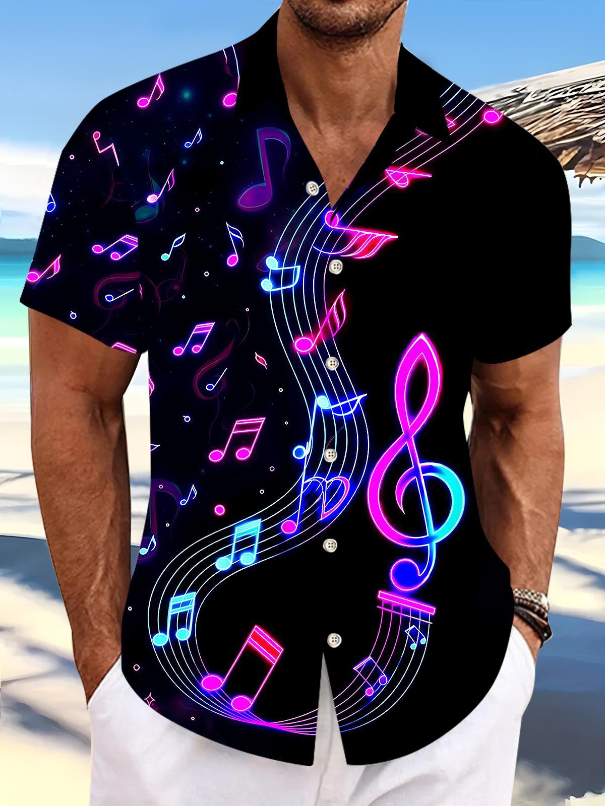 Musical Note Men's Pocket Short Sleeve Shirts