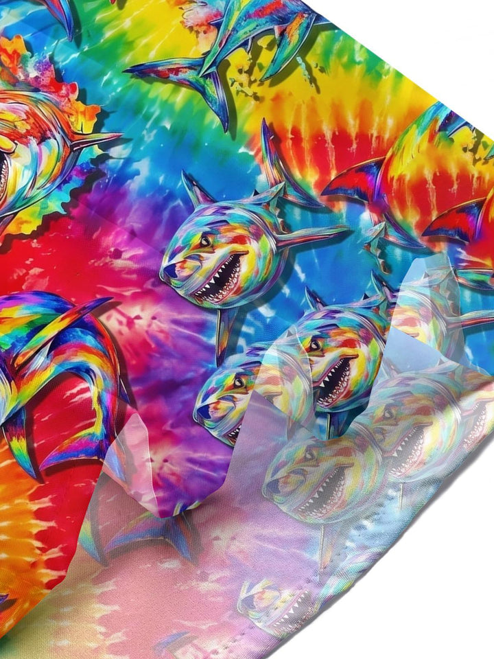 Colorful Shark Print Men's Pocket Short Sleeve Shirts