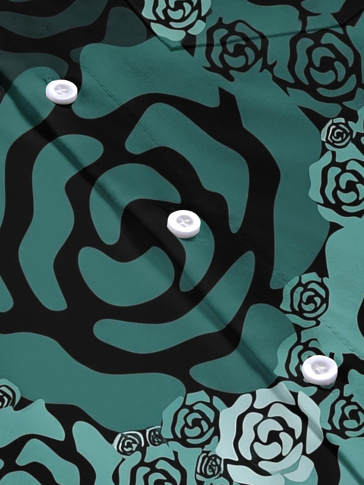 Dark Green Roses Men's Pocket Short Sleeve Shirts