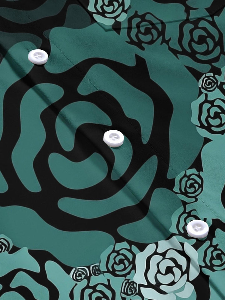 Dark Green Roses Men's Pocket Short Sleeve Shirts