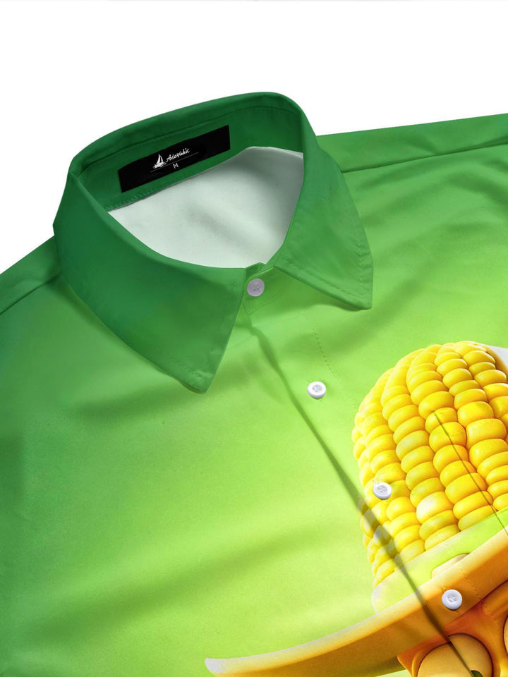 Fun Cartoon Corn Cowboy Men's Pocket Short Sleeve Shirts