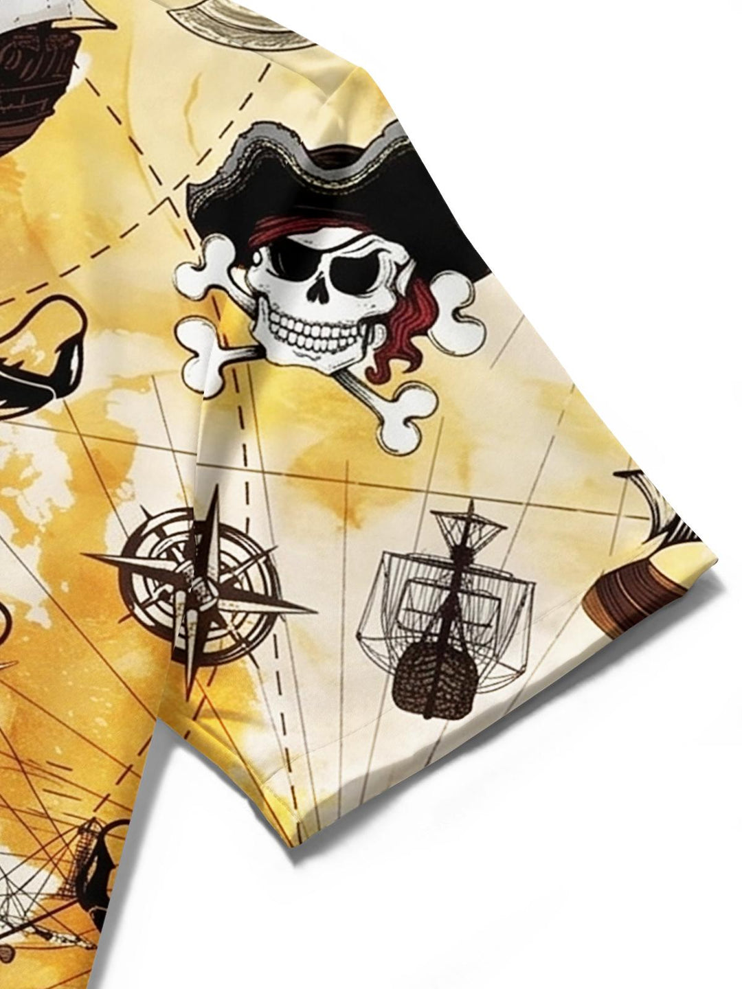 Pirate Skull Boat Print Men's Pocket Short Sleeve Shirts