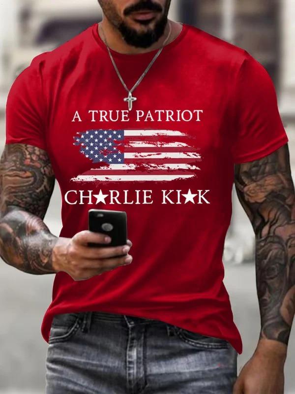 A Ture Patriot Charlie Kirk Round Neck Short Sleeve Men's T-shirt