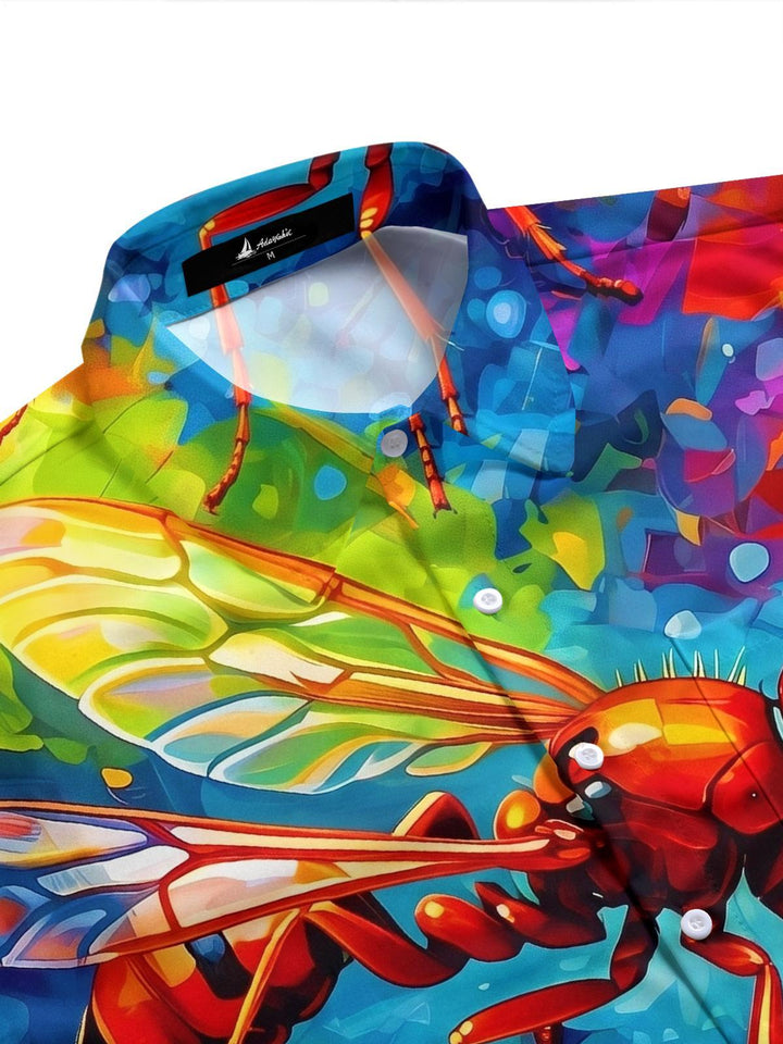 Colorful Tie Dye Flying Ant Abstract Art Men's Pocket Short Sleeve Shirts
