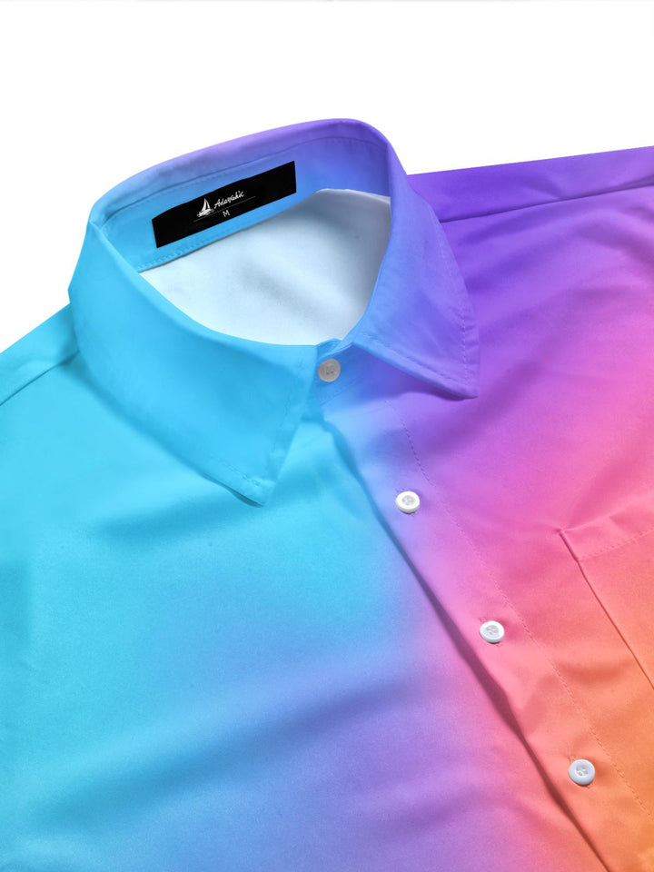 Gradient Print Men's Pocket Short Sleeve Shirts