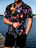 Musical Note Men's Short Sleeve Zipper Polo And Shorts Set