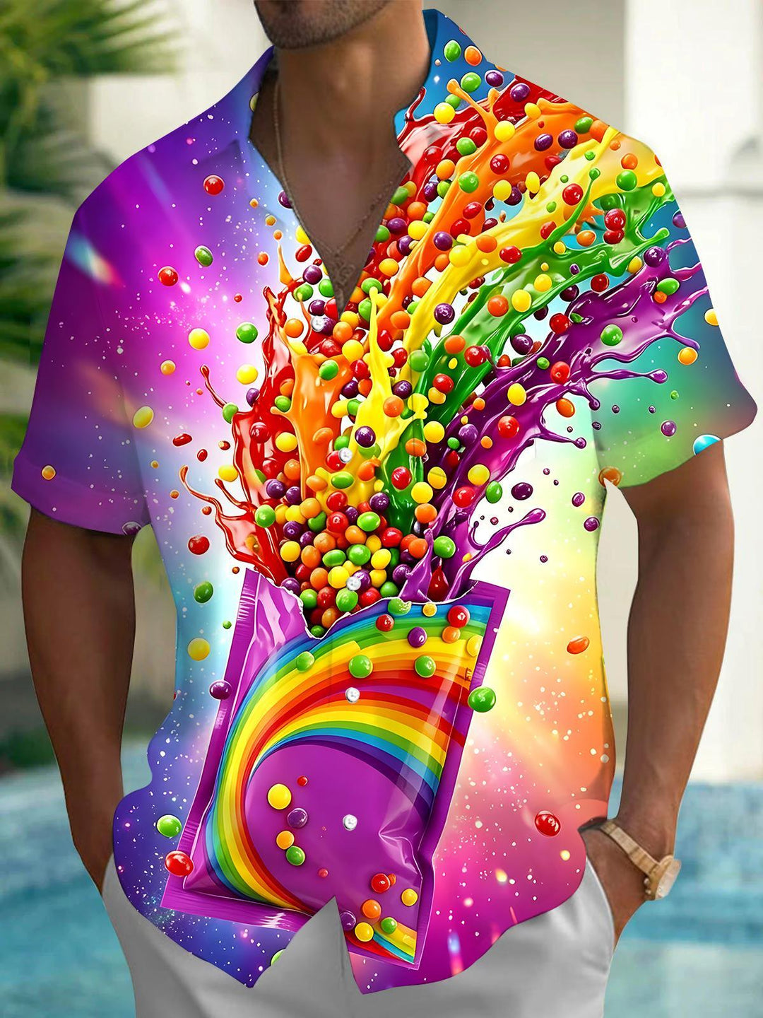 Colorful Candy Men's Pocket Short Sleeve Shirts