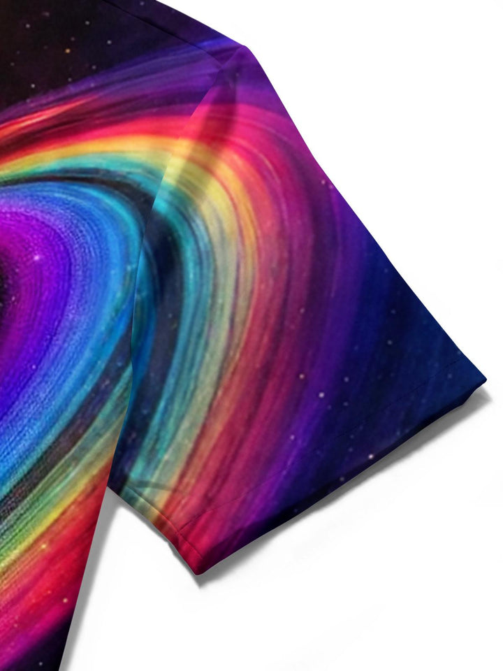 Universe Planet Print Men's Pocket Short Sleeve Shirts