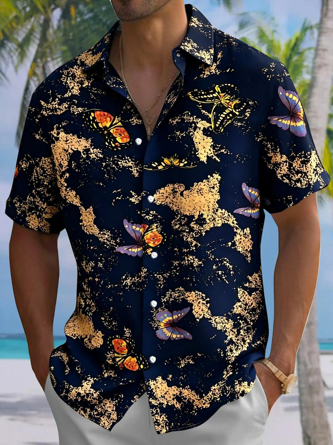 Tie Dye Butterfly Men's Pocket Short Sleeve Shirts