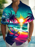 Hawaiian Sunset Beach Coconut Tree Men's Pocket Short Sleeve Shirts