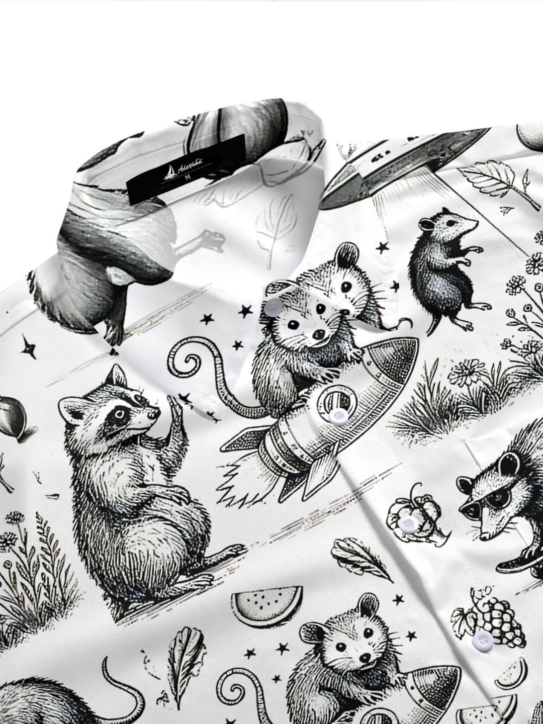 Vintage Raccoon Mouse Men's Pocket Short Sleeve Shirts