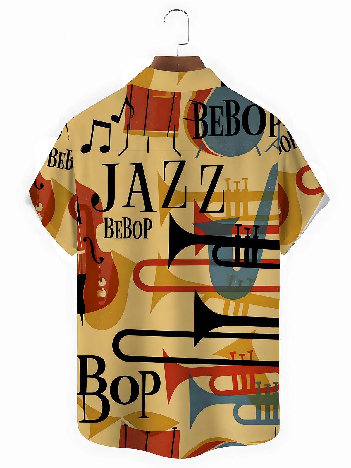 Retro Music Jazz Men's Pocket Short Sleeve Shirts