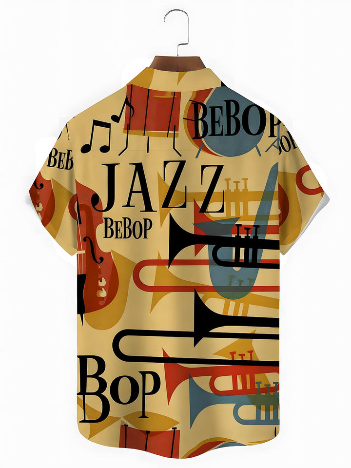 Retro Music Jazz Men's Pocket Short Sleeve Shirts