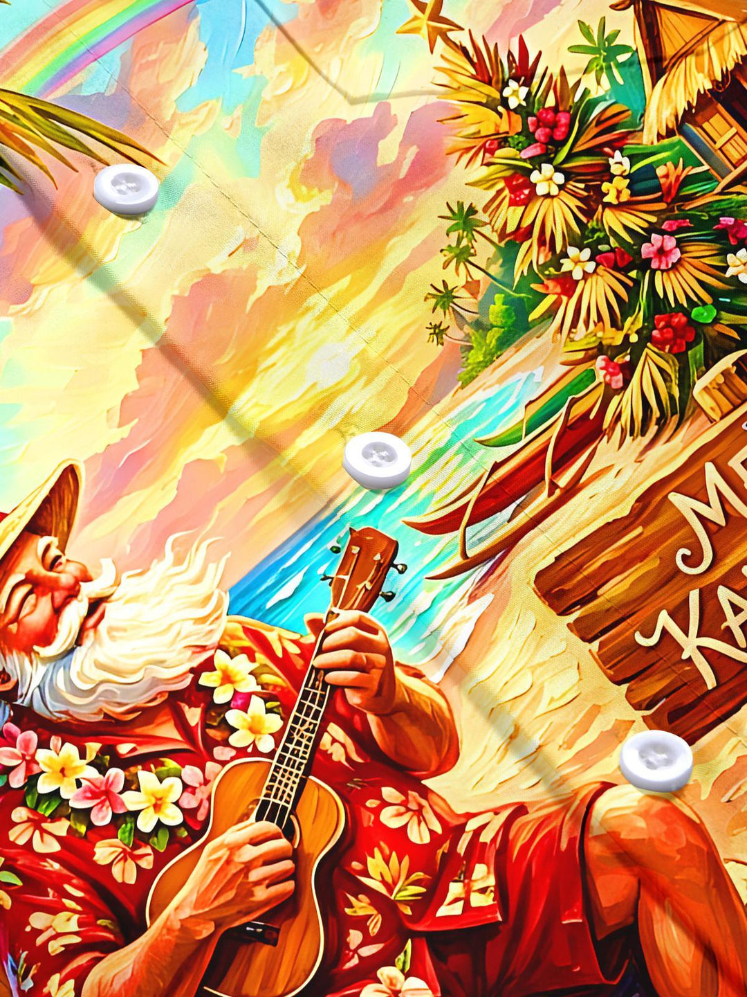 Hawaiian Christmas Santa Claus Playing Music Guitar Men's Pocket Short Sleeve Shirts