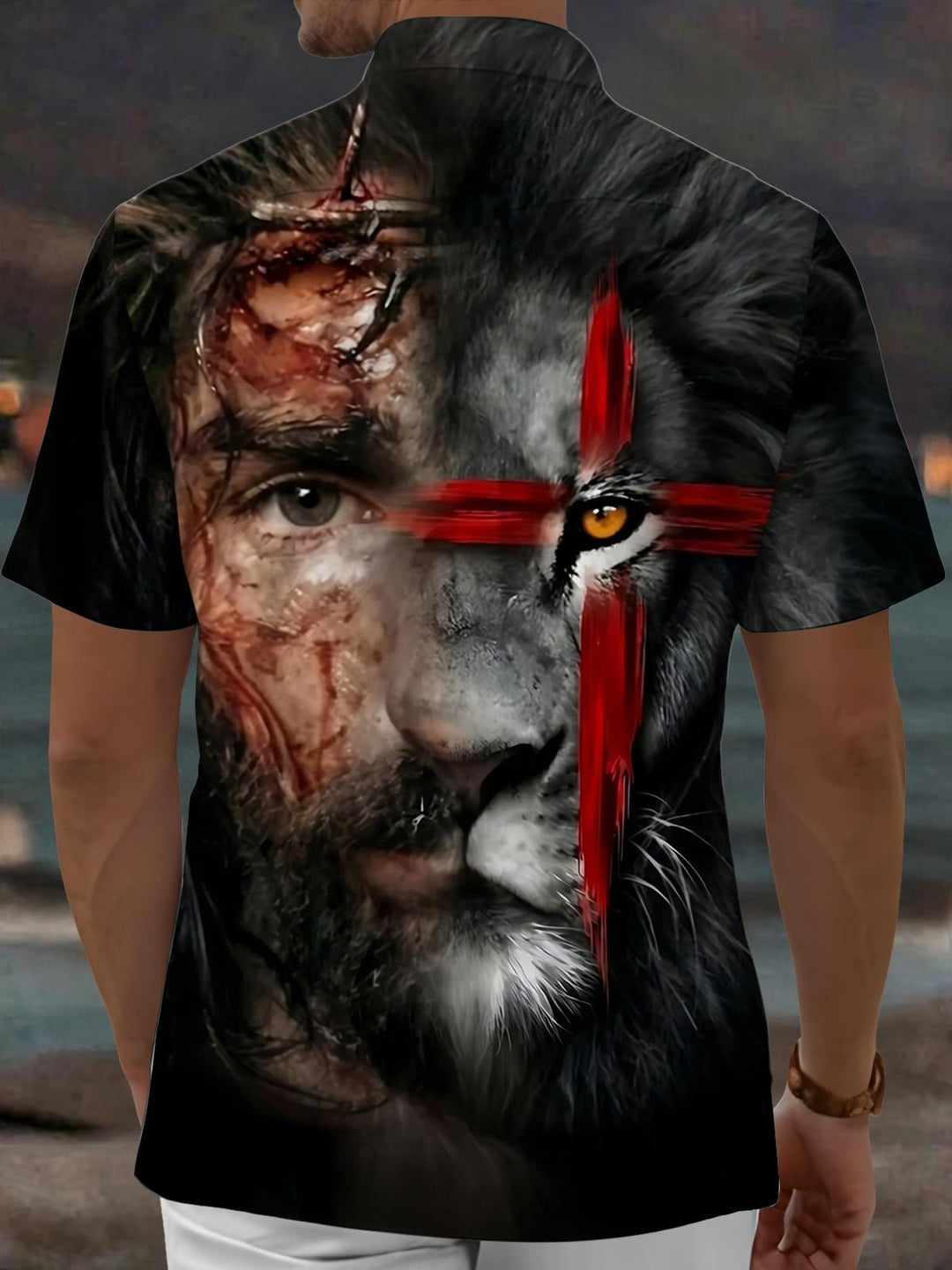 Christian Jesus print Men's Pocket Short Sleeve Shirts