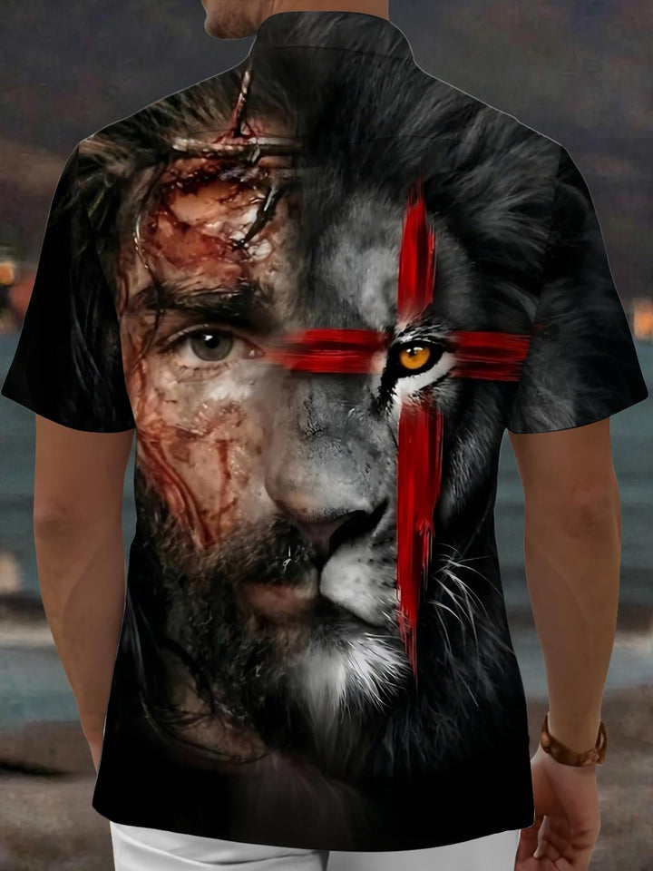 Christian Jesus print Men's Pocket Short Sleeve Shirts