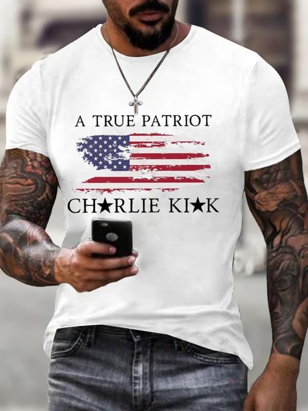A Ture Patriot Charlie Kirk Round Neck Short Sleeve Men's T-shirt