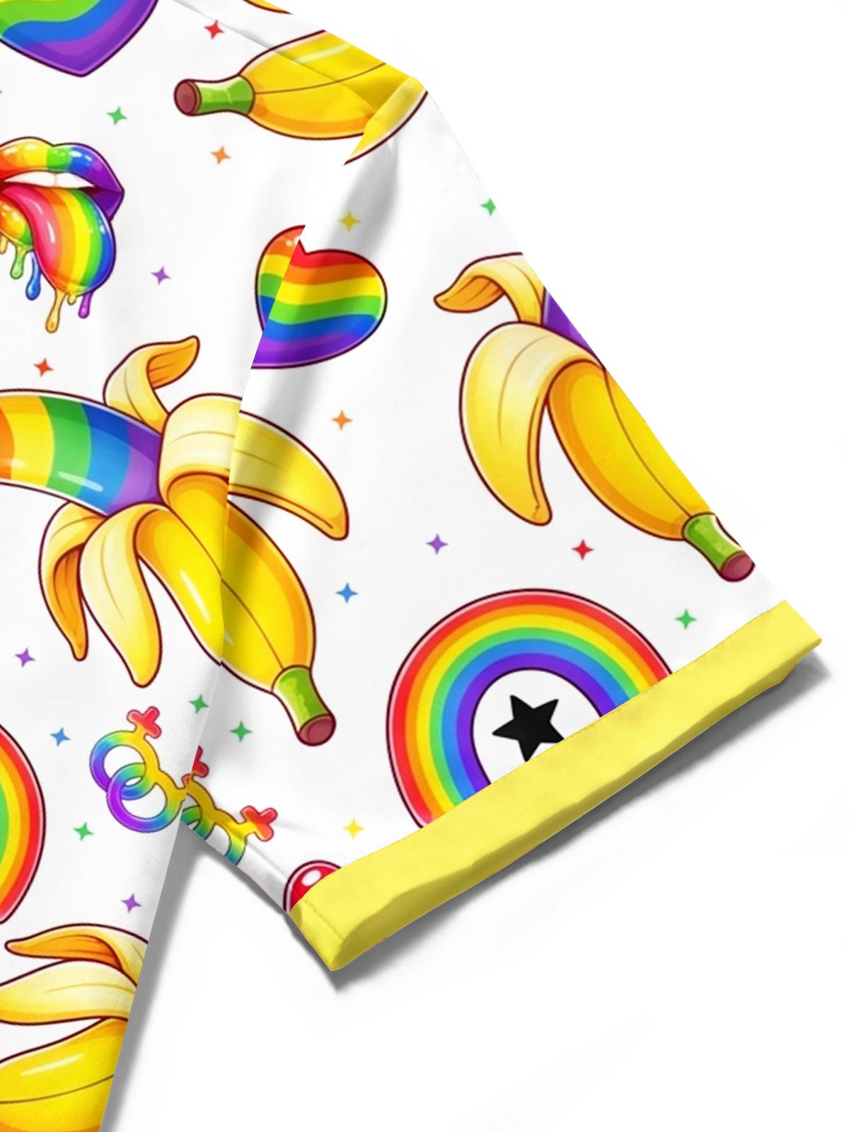 Funny Colorful Banana Print Men's Pocket Short Sleeve Shirts