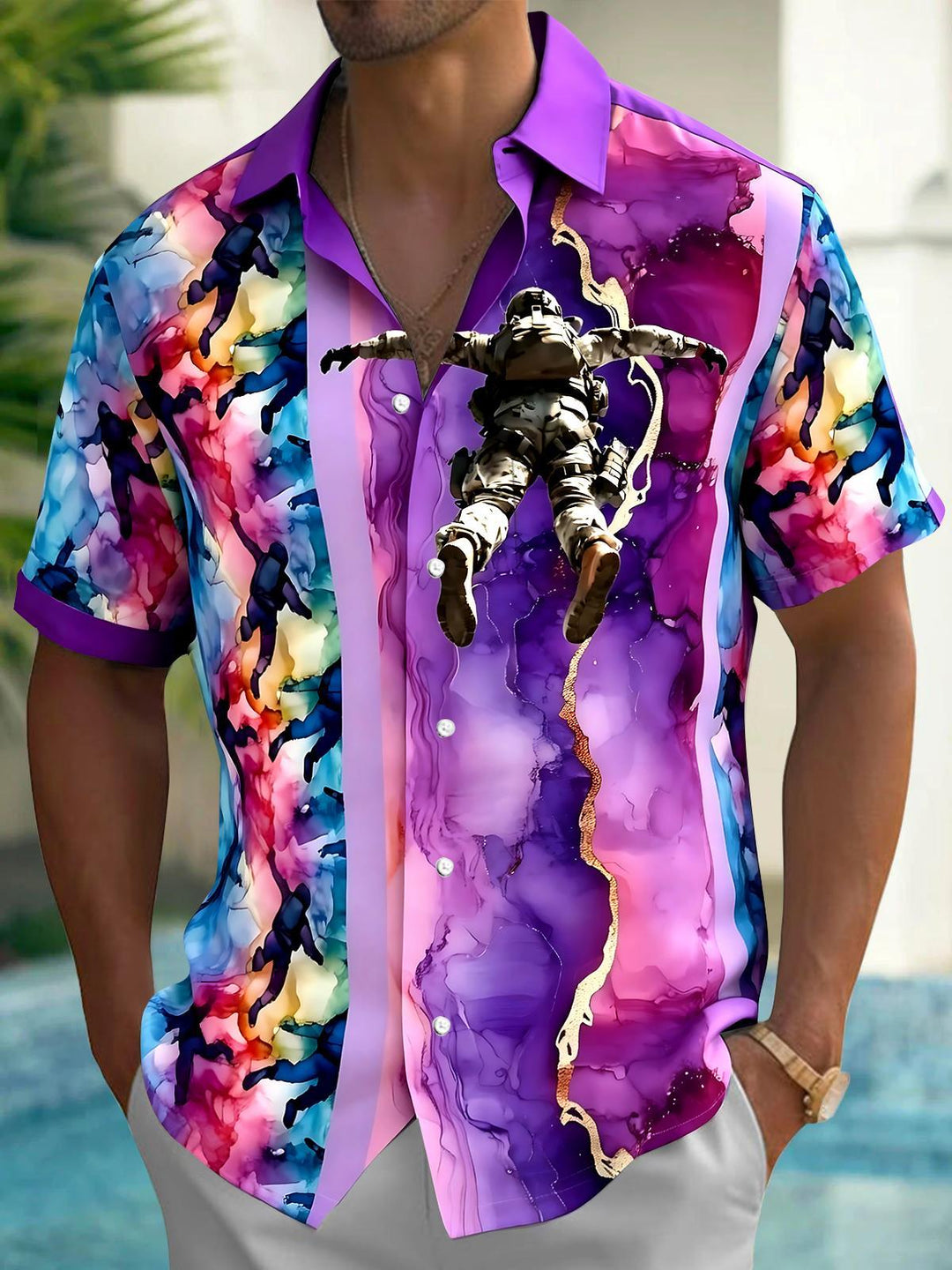 Abstract Astronaut Men's Pocket Short Sleeve Shirts
