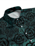 Dark Green Roses Men's Pocket Short Sleeve Shirts