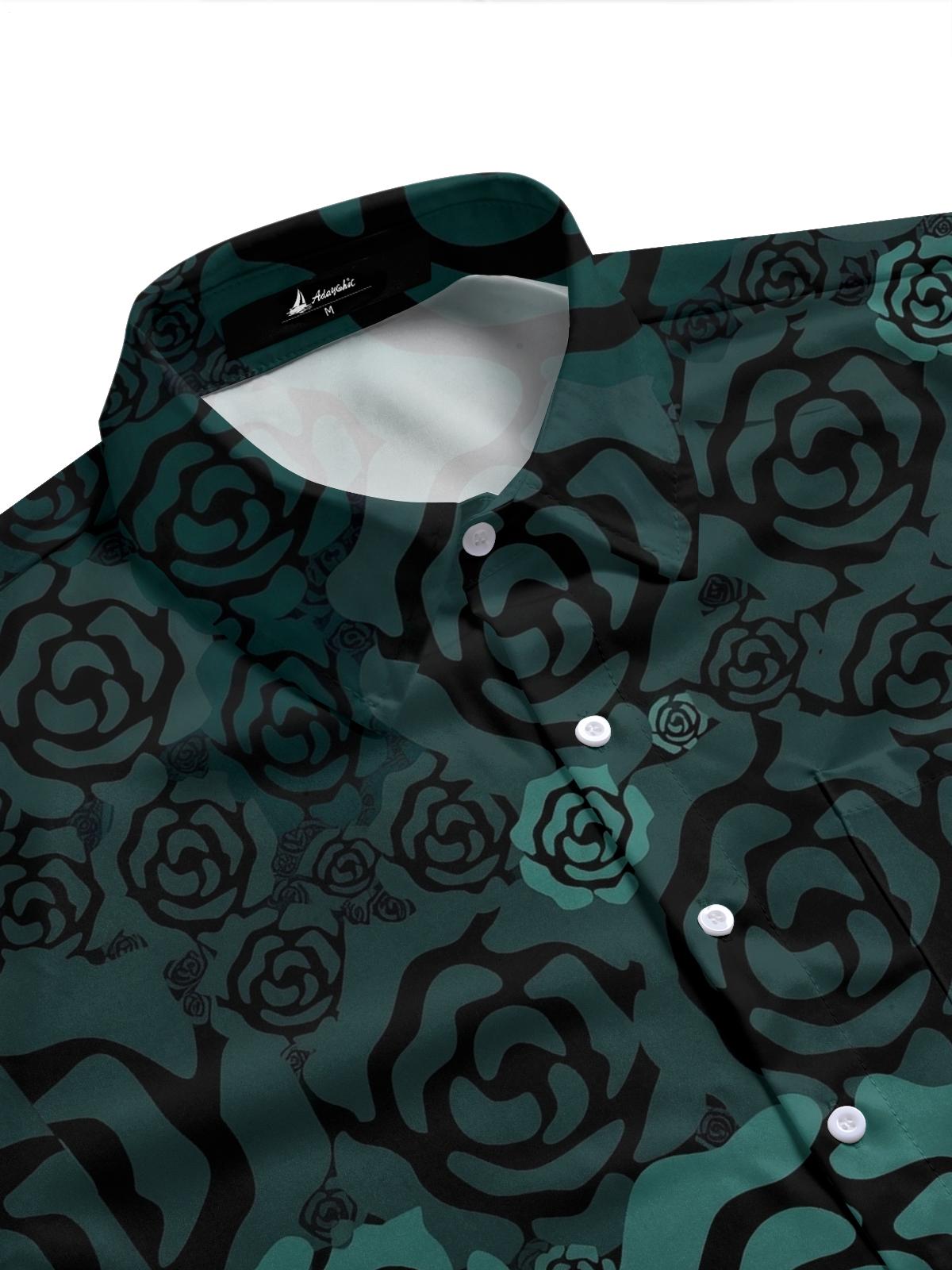 Dark Green Roses Men's Pocket Short Sleeve Shirts