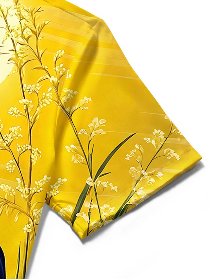 Red-Crowned Crane Sunset Men's Pocket Short Sleeve Shirts