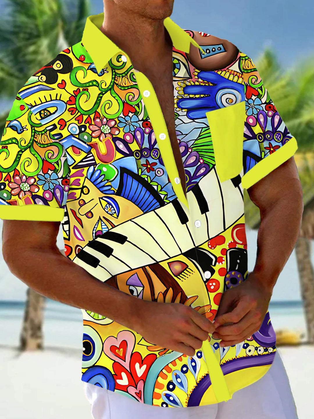 Abstract Piano Music Art print Men's Pocket Short Sleeve Shirts