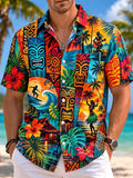 Vintage Hawaiian Tiki Totem Surf Hibiscus Men's Pocket Short Sleeve Shirts