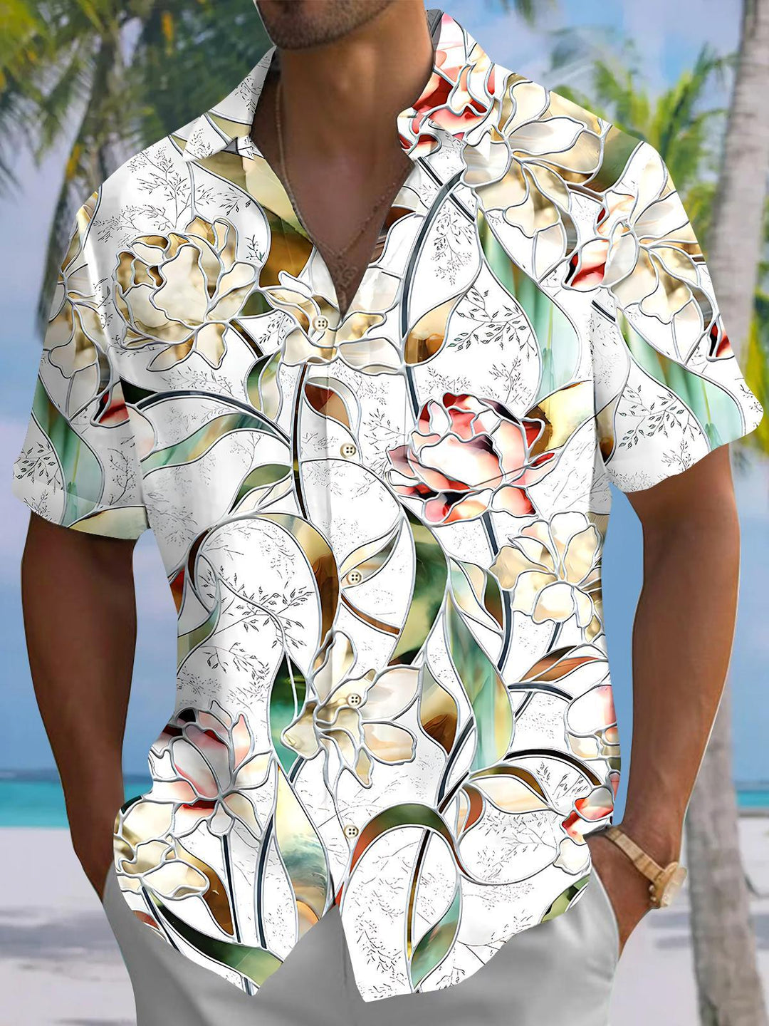 Floral Men's Pocket Short Sleeve Shirts