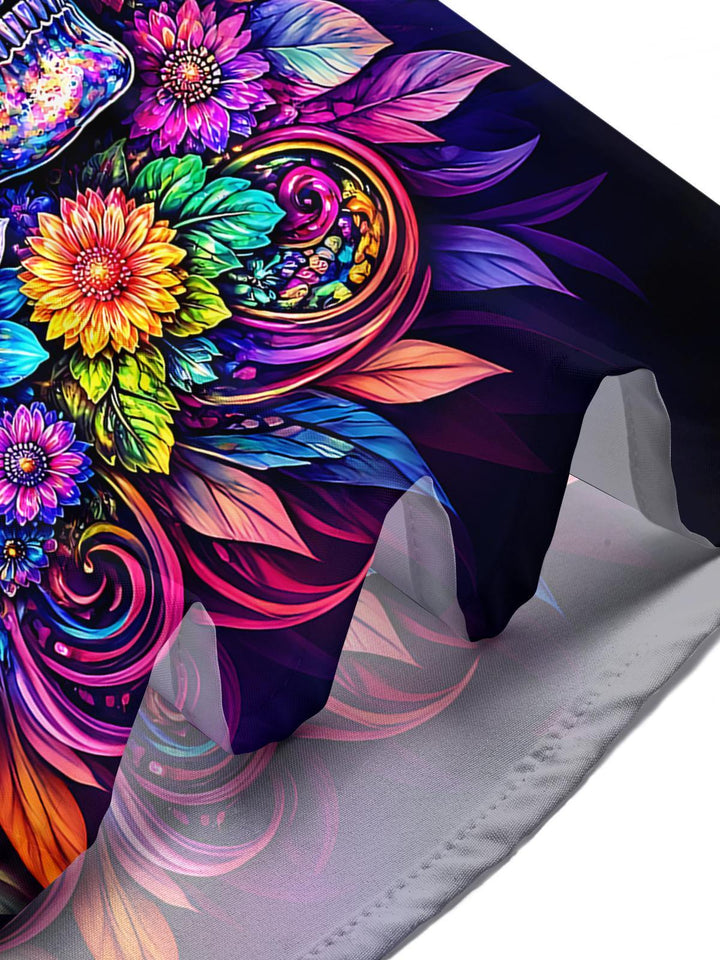Skull Floral Men's Pocket Short Sleeve Shirts