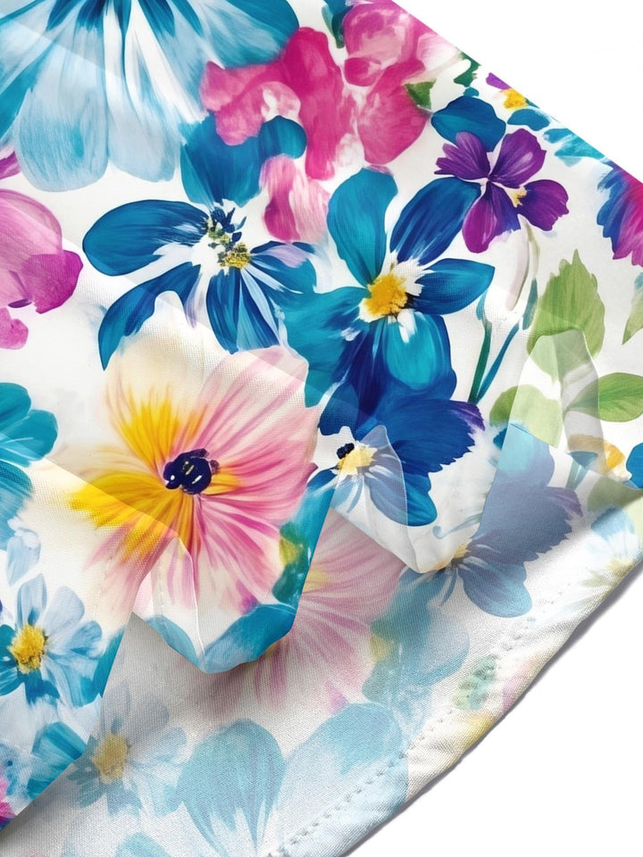 Hawaiian Colorful Tropical Floral Men's Pocket Short Sleeve Shirts