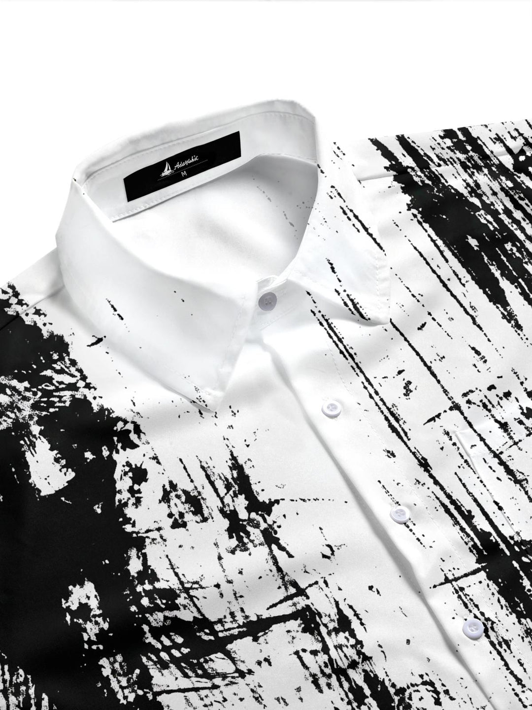Black And White Abstract Tie Dye Brushstroke Men's Pocket Short Sleeve Shirts
