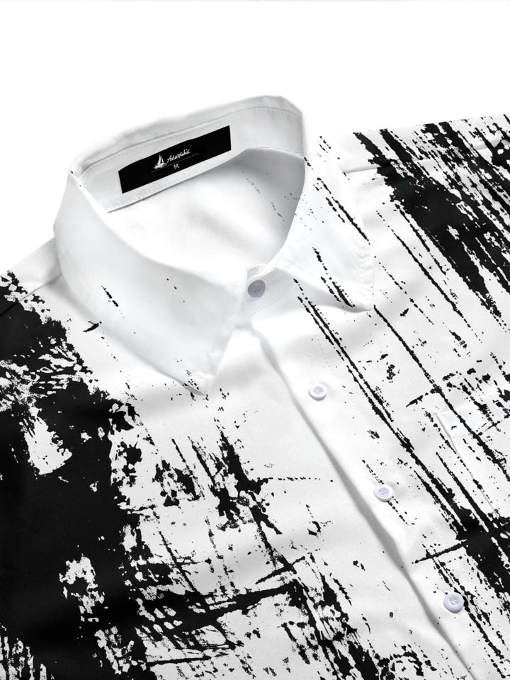 Black And White Abstract Tie Dye Brushstroke Men's Pocket Short Sleeve Shirts