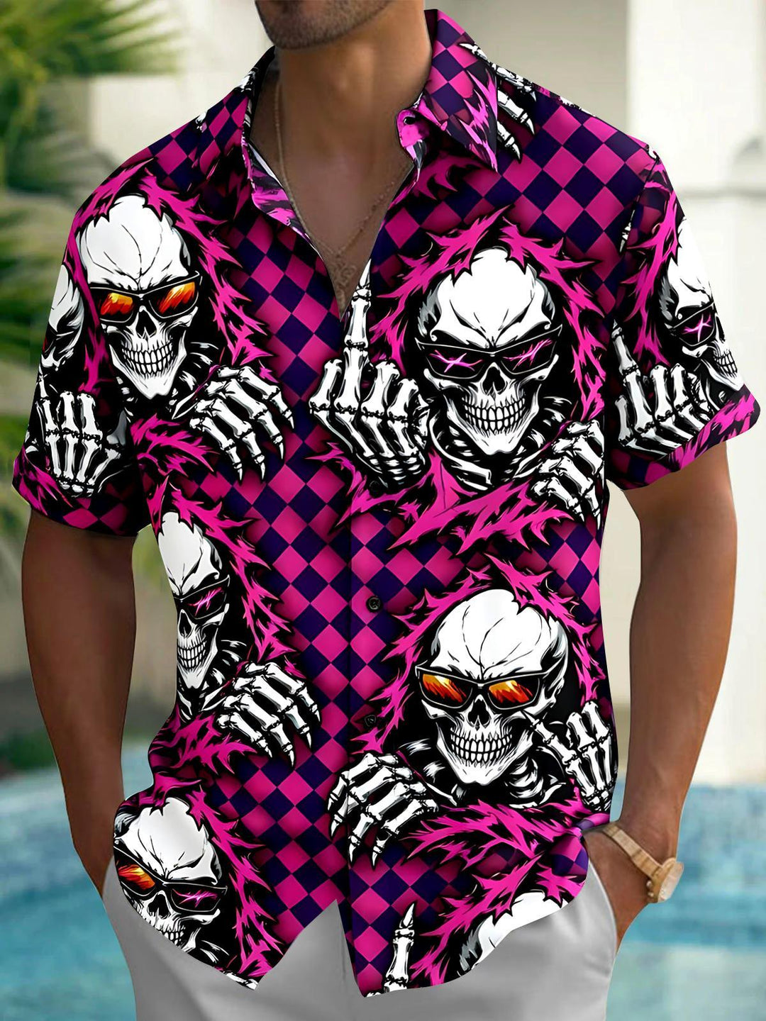 Geometry Skull Men's Pocket Short Sleeve Shirts