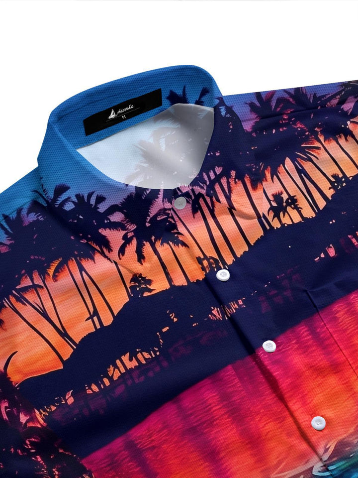 Sunset Flamingo Hawaiian Men's Pocket Short Sleeve Shirts